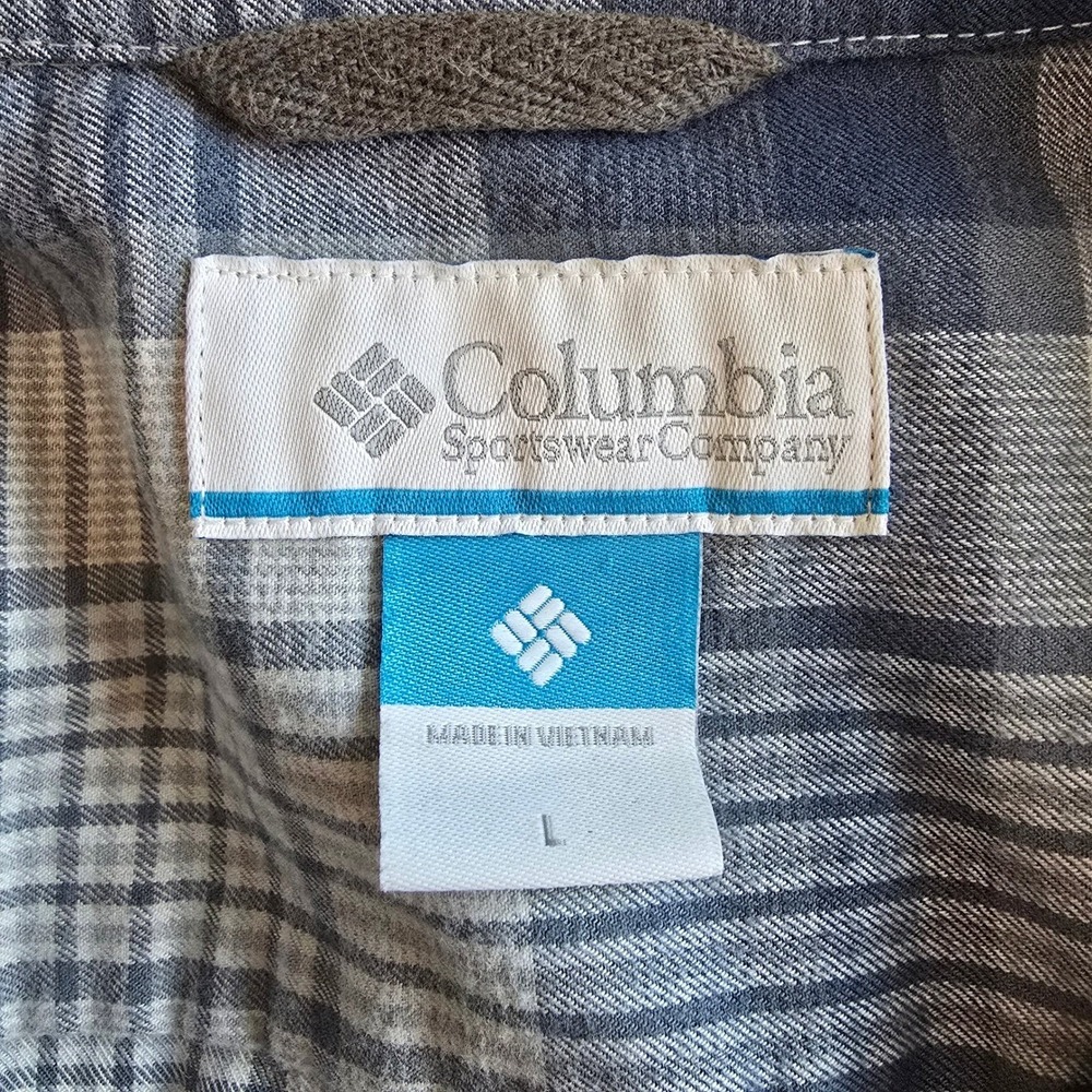 Columbia Mens L Blue White Plaid Button Front Utility Trail Hike Shirt Gorpcore - Picture 7 of 8